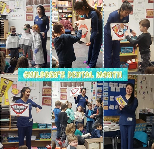 Team members giving a presentation for children's dental month