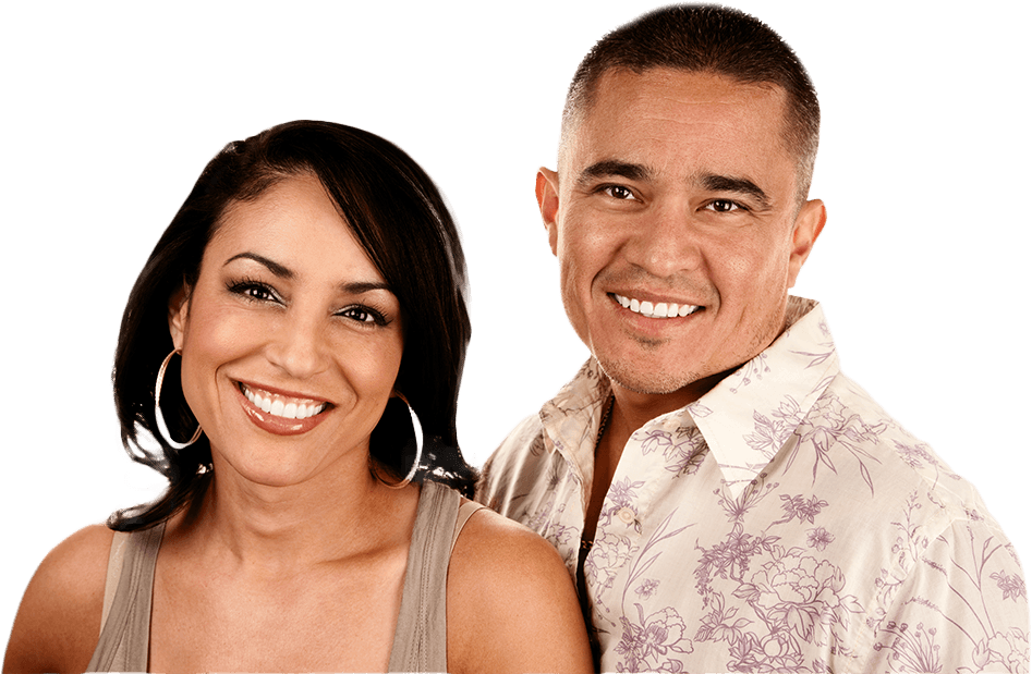 Man and woman with attractive smiles after cosmetic dentistry