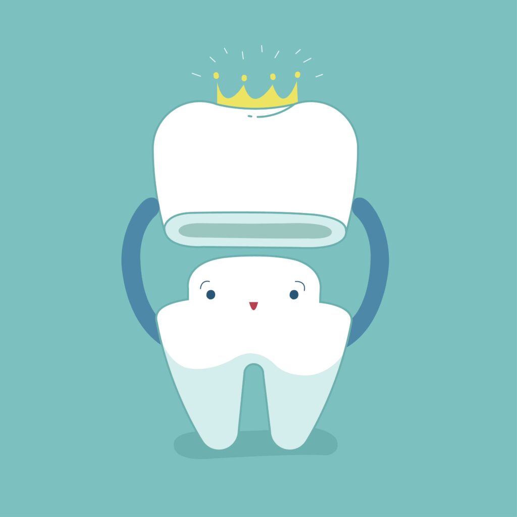Tooth putting on a dental crown
